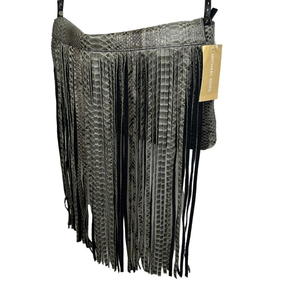 Michael Kors Collection Joni Gray Black Python Leather Fringe Fall Winter Clutch - Picture 11 of 16